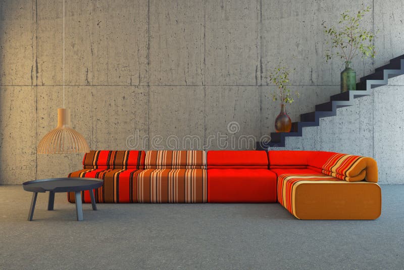 Red and orange sofa vector illustration
