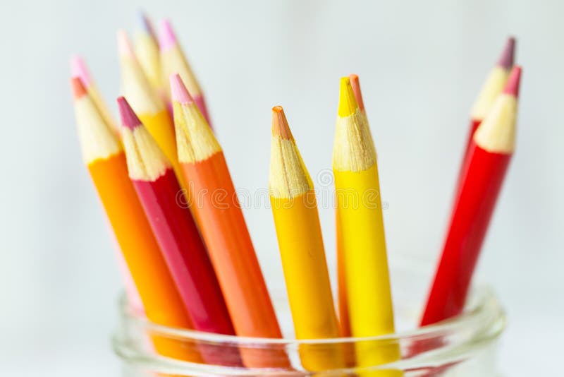Set Of Colored Pencils, Yelloworange Palette Stock Photo Image of
