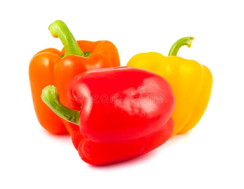 Red, orange and yellow pepper on a white background