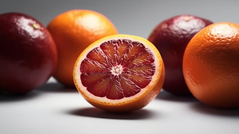 Red oranges isolated on white background. Generative AI stock illustration