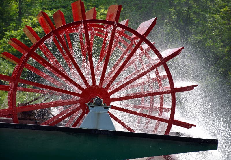 Red Paddle Wheel on River Boat Stock Photo Image of river