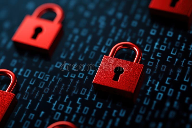 Red padlocks on binary code background symbolize data security and encryption in digital network royalty free stock photos