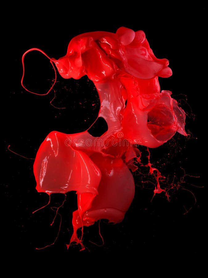 Red paint splash against a black background.