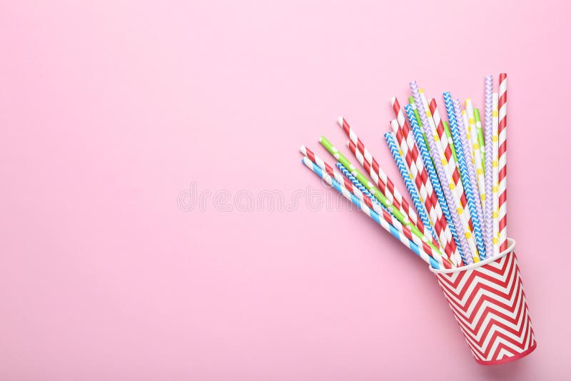 Paper Cup with Colorful Straws Stock Photo - Image of disposable