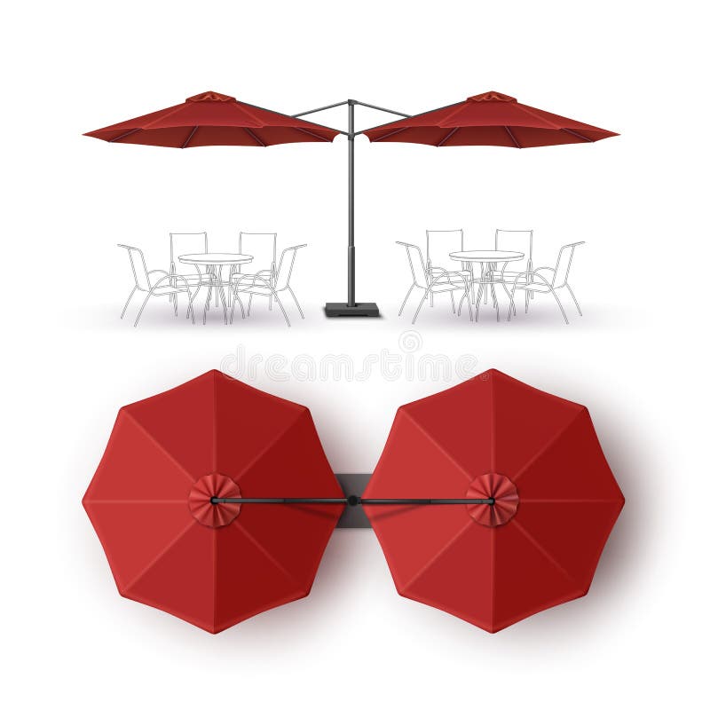 Red Patio Double Outdoor Beach Cafe Lounge Restaurant Round Umbrella vector illustration Red Patio Double Outdoor Beach Cafe Lounge Restaurant Round Umbrella vector illustration