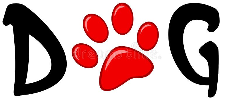 Red paw print in the word dog
