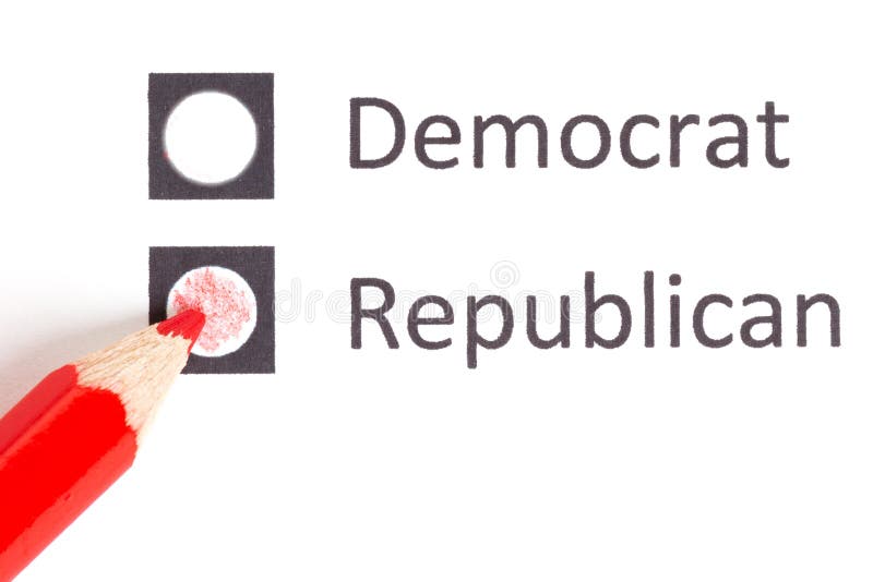 Red pencil choosing between democrat and republican stock image
