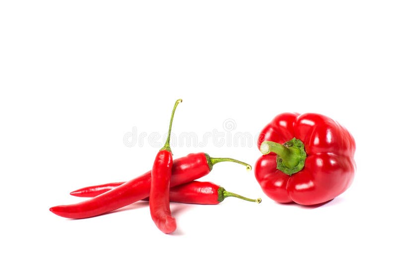 Red pepper (paprika) and hot chili pepper on white background