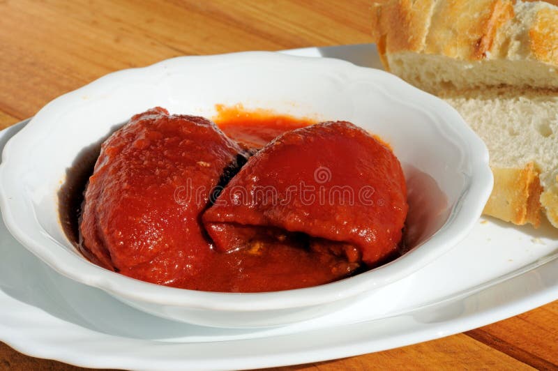 Red Pepper in Tomato Sauce Tapas, Spain. Stock Photo Image of spanish