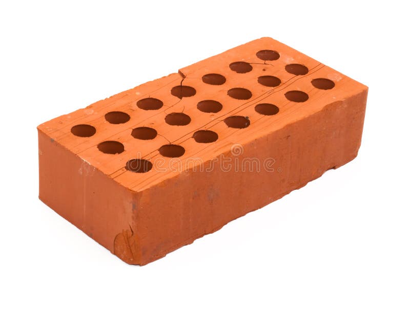 Red perforated ceramic brick isolated on white