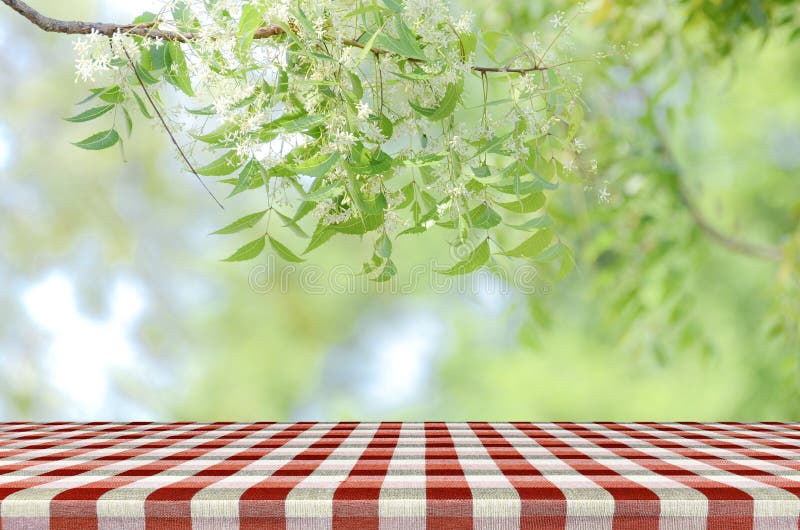 Red Picnic Table And Nature Background. Stock Photo ...
