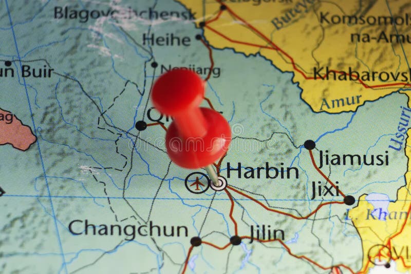 Red pin on Harbin, China