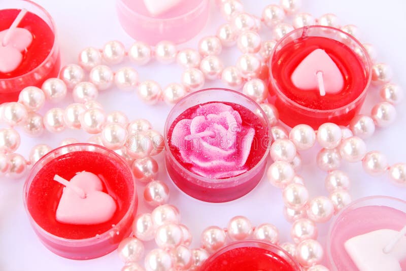 Red and Pink Candles with Necklace Stock Image Image of holiday