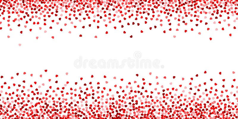 Red and pink hearts confetti on white background. Valentines Day vector border