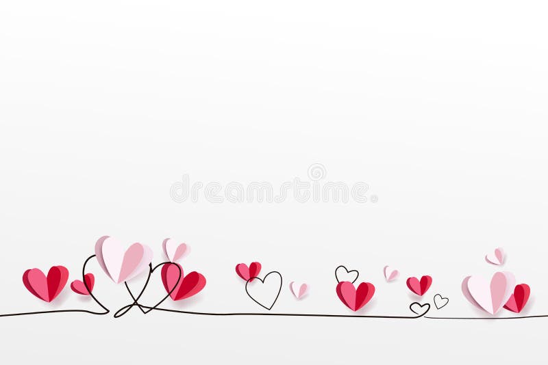 Red and pink hearts folded paper hearts. Paper flying valentines elements. Happy Women`s, Mother`s, Valentine`s Day vector illustration