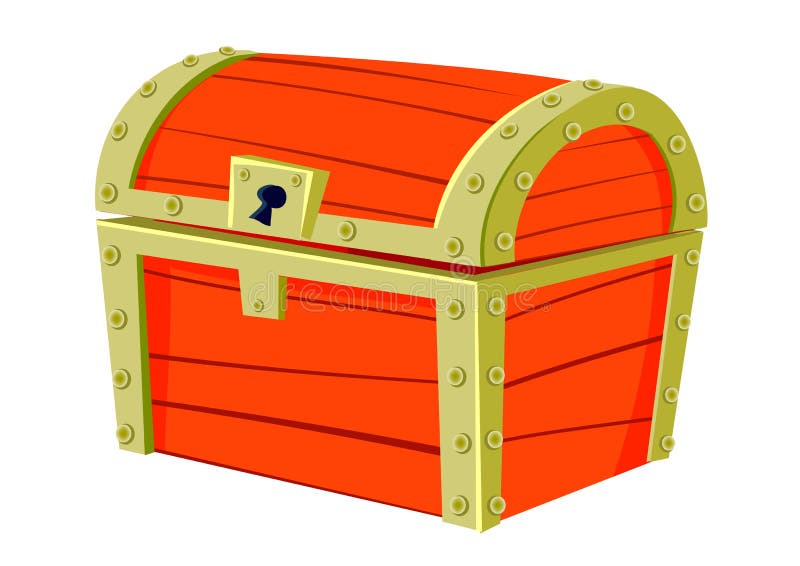 Cartoon Drawing of Locked Antique Wooden Treasure Chest Box Stock