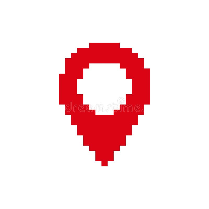 Red pixelated map pin icon symbolizes location marking and navigation in digital applications royalty free illustration