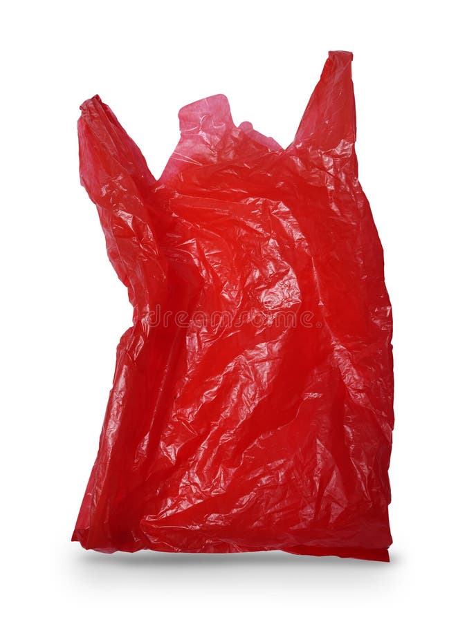 Red Plastic Bag Cut Out Isolated, Environmental Issue Stock Image