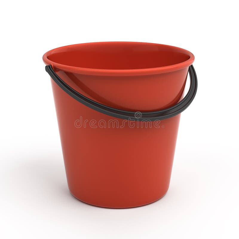 vector illustration of plastic buckets for cleaning, green and red buckets  on a white background Stock Vector