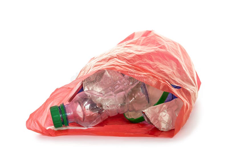 bag plastic waste red isolated on white background, red plastic