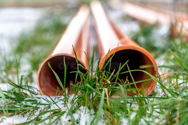 Red Plastic Water Pipe on the Construction Site Stock Image Image of technology, piping 268754781