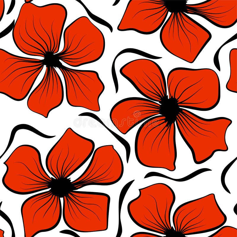 Red poppies on colorful background. Seamless floral texture. Vector illustration wallpaper seamless pattern background. Black