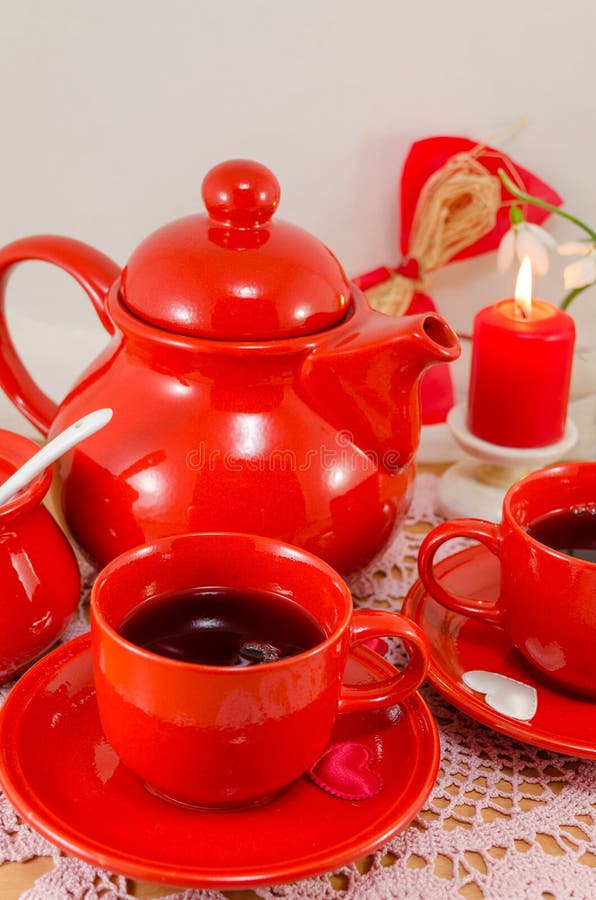 Red porcelain tea set stock image. Image of restaurant 69575511