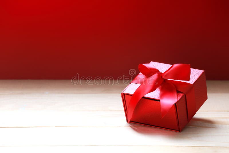 Red Present Box Empty Space Bakground,gift on Table,christmas Holiday