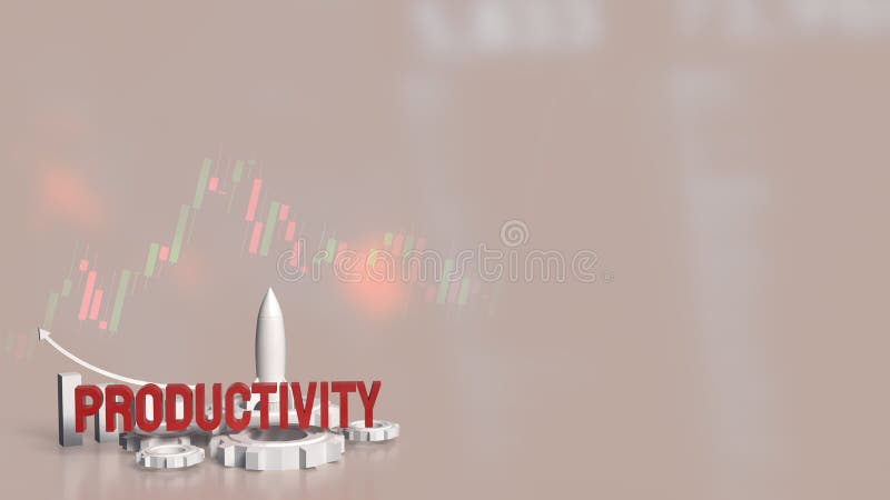 The red Productivity text and rocket chart for Business concept 3d rendering stock illustration