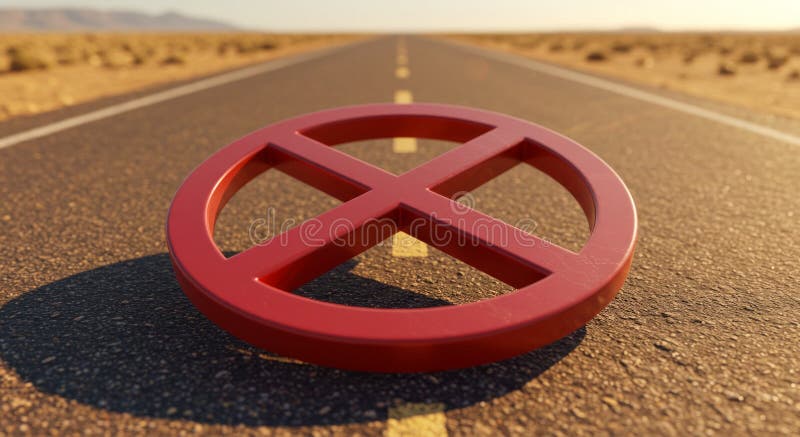Red Prohibition Symbol on Highway: Concept of Restrictions and Boundaries royalty free illustration