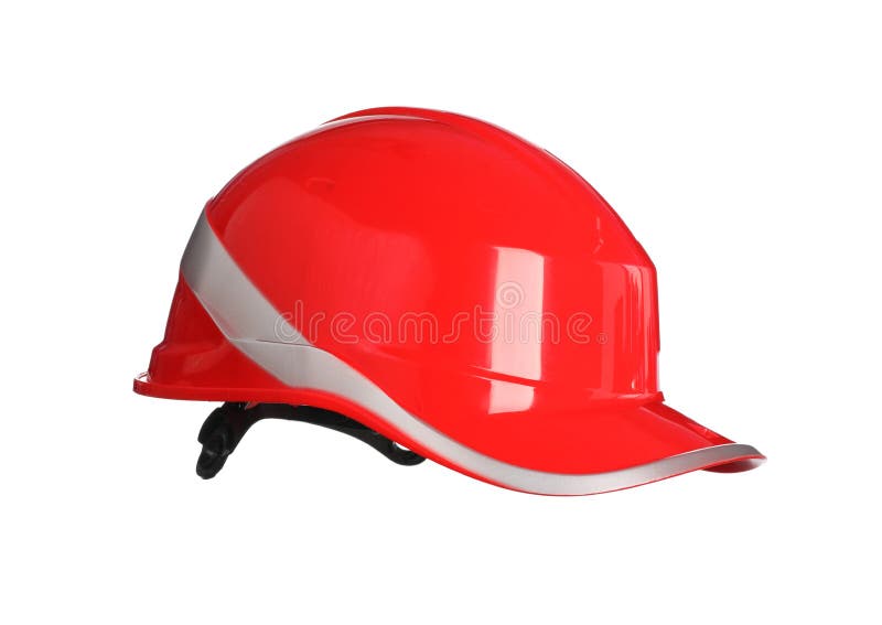 Red Protective Hard Hat Isolated on White. Safety Equipment Stock Photo