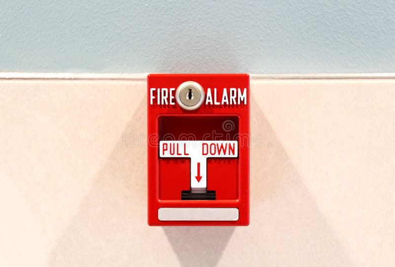 Red Pull Down Fire Alarm Hanging on Wall Stock Image - Image of ...
