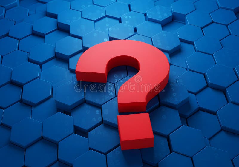Red question mark on blue hexagon background concept for faq help and support queries and problem solving vector illustration