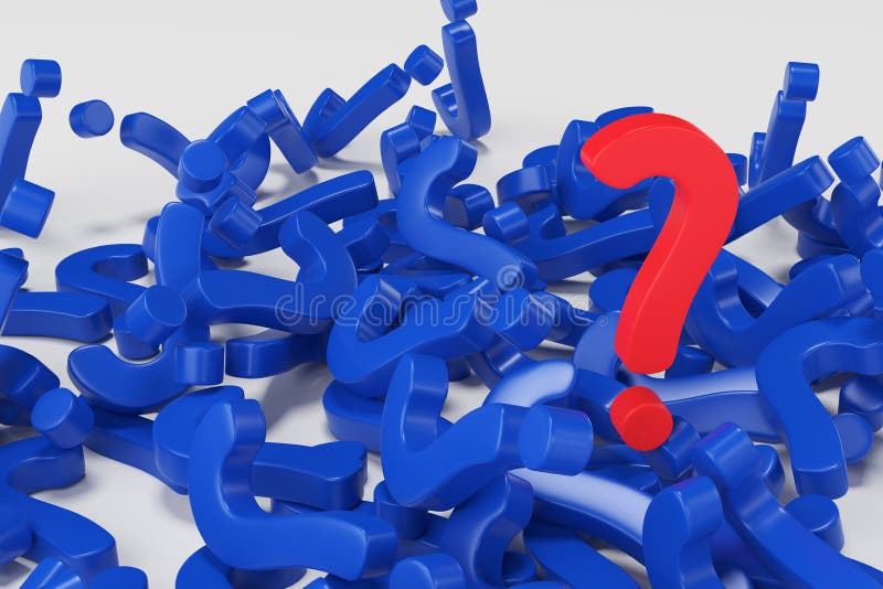 Red question mark on a mountain of question marks. stock illustration