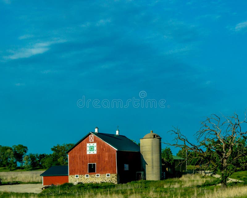 Red Quilt Barn with Silo in Wisconsin