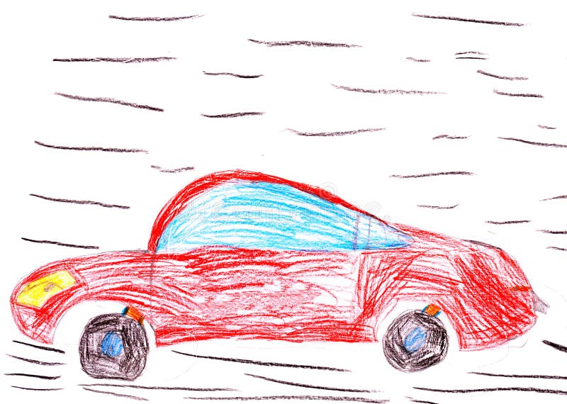 Red Racing Car. Child S Drawing Stock Illustration - Illustration of