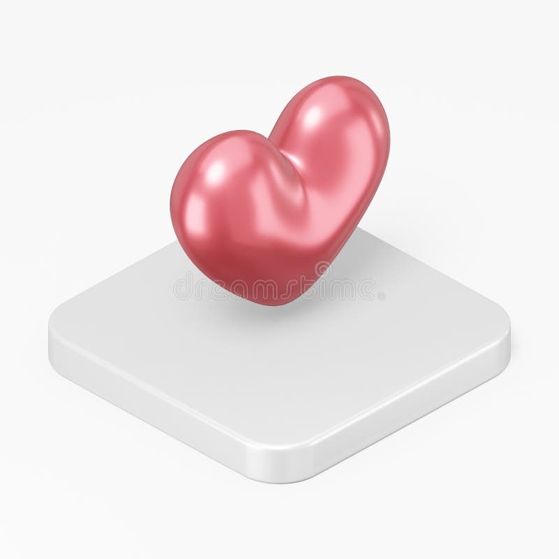 Red realistic heart icon. 3d rendering square button key isometric view, interface ui ux element vector illustration