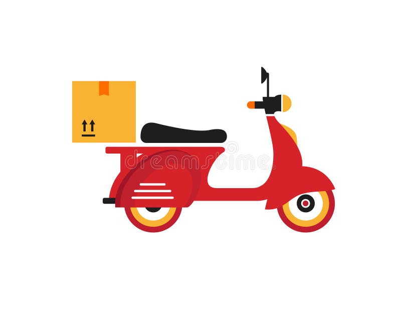 Red retro vintage delivery motor bike icon stock illustration