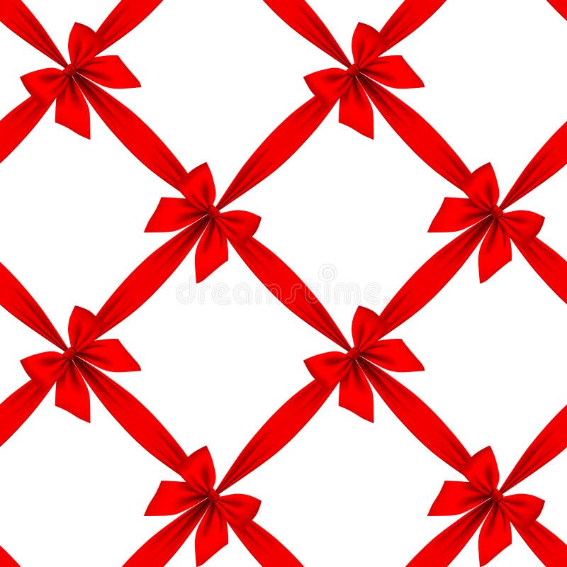 Red ribbon and bow grid seamless pattern background isolated on