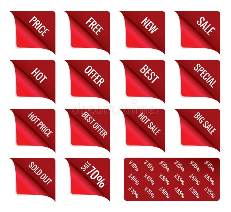 Set of Red Ribbon and Corner Banner Template. Tag Design Stock Vector