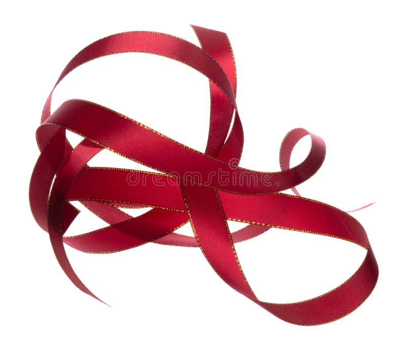 close up of curved satin red ribbons on red background Stock Photo