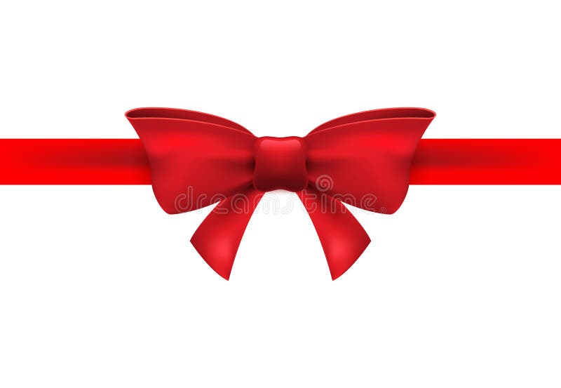 Red ribbon with red bow on a white background. Vector isolated bow decoration for holiday present. Gift element for card design stock illustration Red ribbon with red bow on a white background. Vector isolated bow decoration for holiday present. Gift element for card design stock illustration