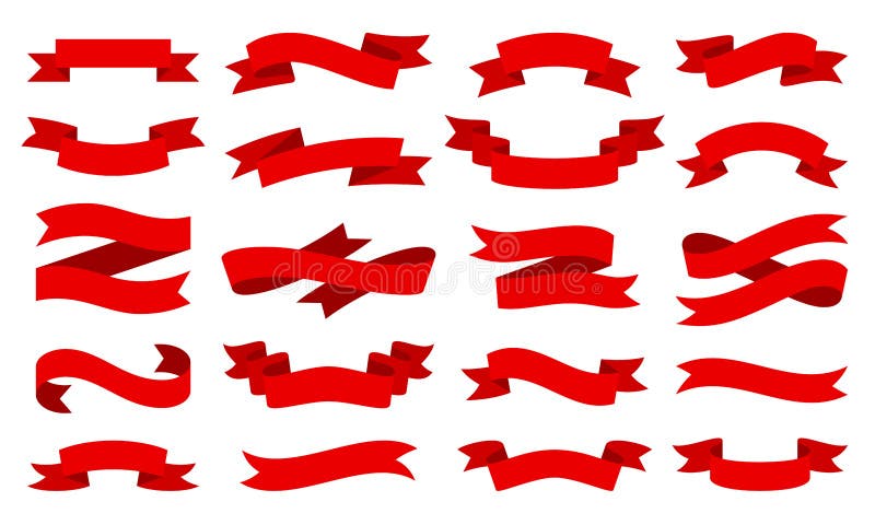 Red ribbon Text banner flat tape icon vector set