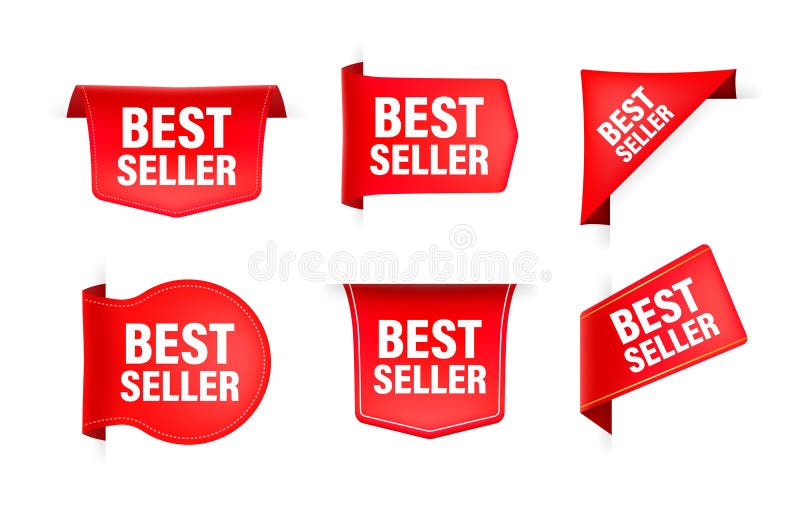 Red Ribbon with Text Best Seller. Banner Ribbon Label Best Seller Stock