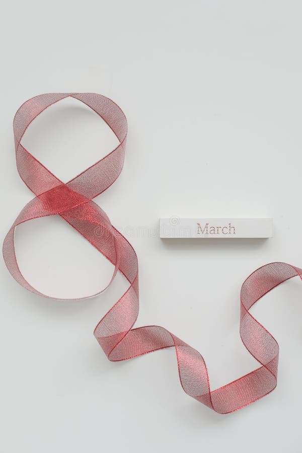 Ribbon and Word MARCH on White Background. March, International Women's Day Concept. Stock Photo - Image of tenderness: 209496594
