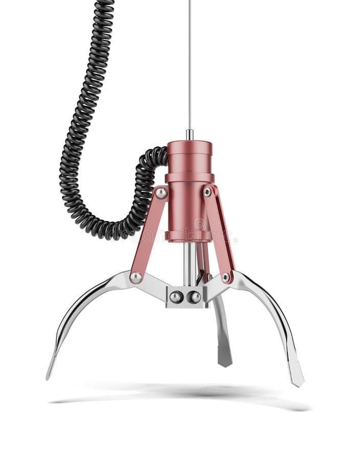 Red robotic claw isolated on a white background. 3d render. Claw machine stock images, royalty-free photos and pictures