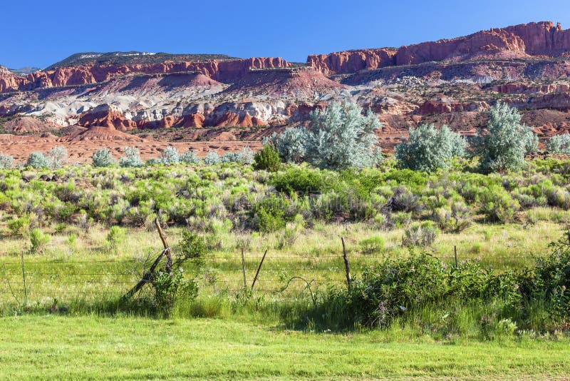 Red Rock Sandstone Mountains Green Grass Torrey Utah