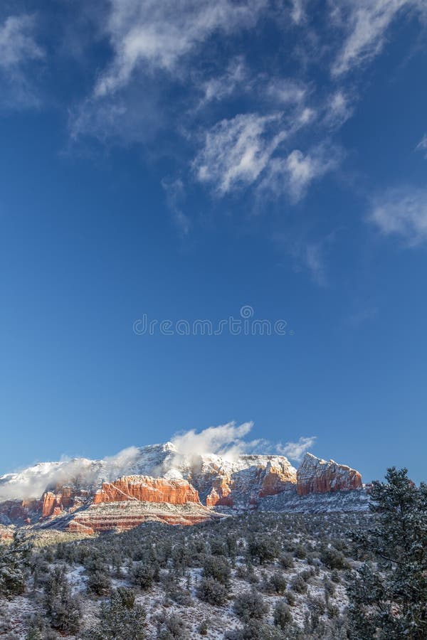 Red Rock Secret Mountain Wilderness following a snowy night, Sedona. royalty free stock images Red Rock Secret Mountain Wilderness following a snowy night, Sedona. royalty free stock images