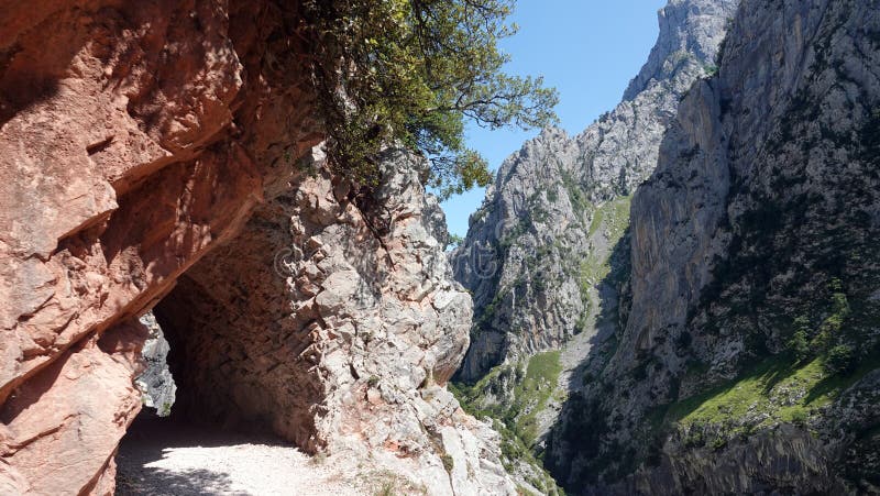 Red rocks at Cares Gorge trail in Picos de Europa NP in Spain