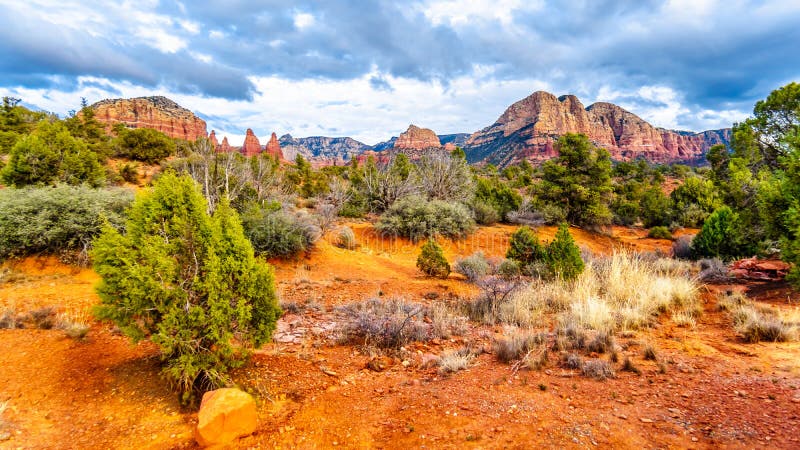 The red rocks and red Soil of Munds Mountain Wilderness viewed from the Little Horse Trail Head at the town of Sedona, Arizona royalty free stock photo The red rocks and red Soil of Munds Mountain Wilderness viewed from the Little Horse Trail Head at the town of Sedona, Arizona royalty free stock photo